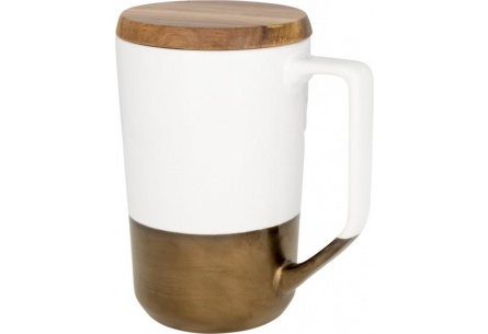 Kubek ceramiczny Tahoe na kawę i herbatę z pokrywką z drewna