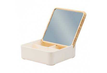 Pudełko z bambusową pokrywką i dużym lusterkiem Vanity